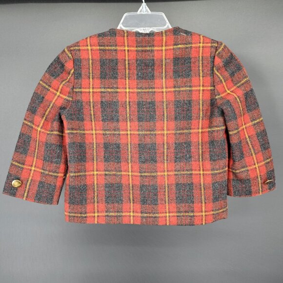 Vintage 2pc Jacket Romper Toddler Boys 2T/3T Red Plaid Gold Buttons Holiday - Picture 14 of 16